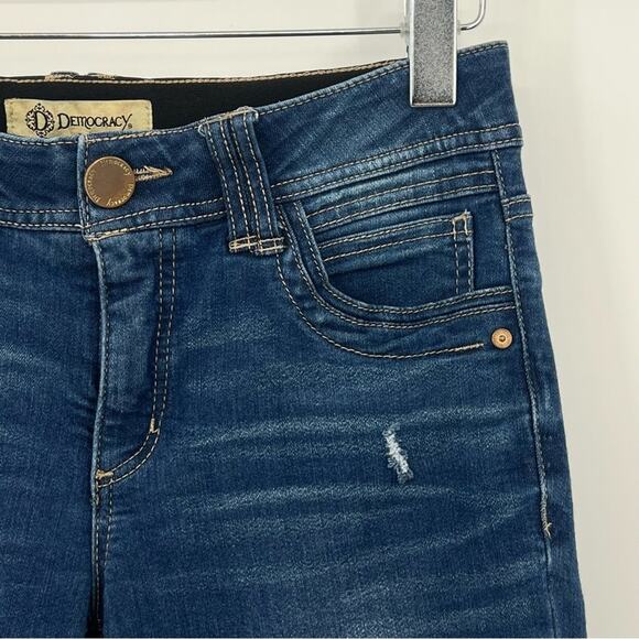 Democracy Ab solution distressed ankle cropped dark wash blue denim jeans - Picture 3 of 10